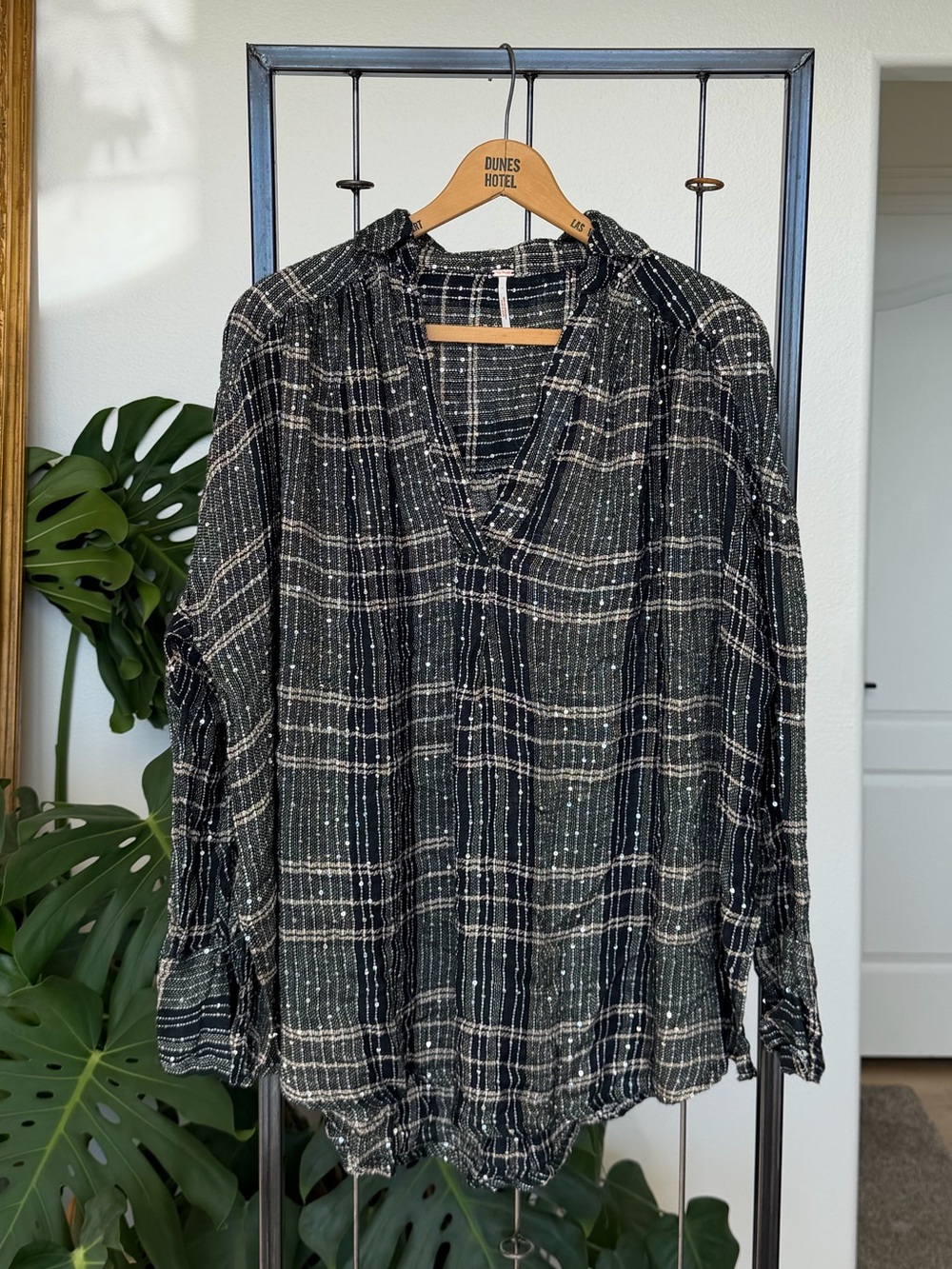 Free People Sequin Plaid Oversized Tunic